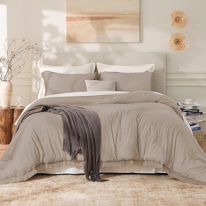 Andency King Size Comforter Set Khaki, 3 Pieces Boho Soft Lightweight Bedding by Andency