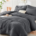 HYMOKEGE 7 Piece King Size Comforter Set Seersucker, All Season Luxury Bed in a by HYMOKEGE