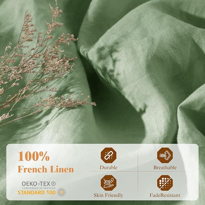 LBRO2M 100% France Linen Duvet Cover Set Cal King Size 3 Pcs Natural Flax - Image 3