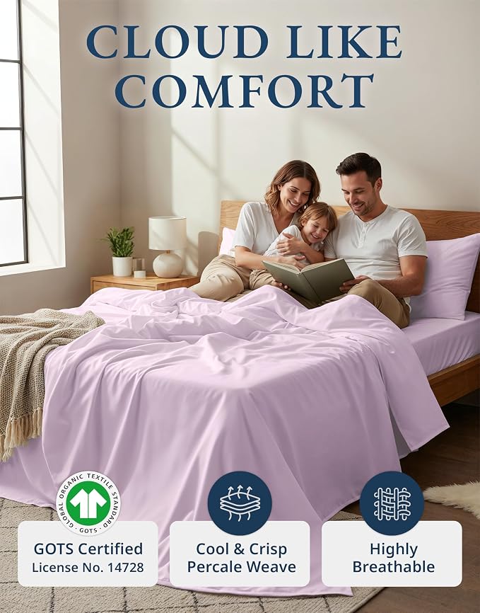 LANE LINEN 100% Organic Cotton Sheets Set Twin Size, Classic Percale Weave - Image 2
