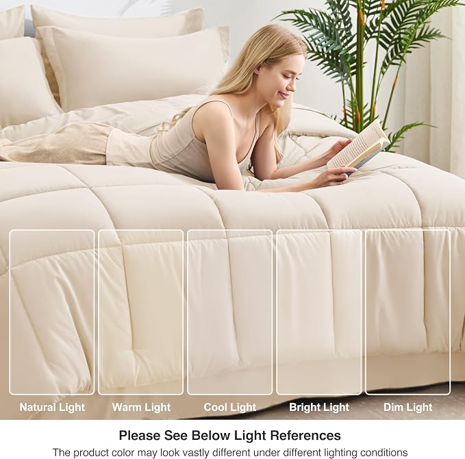 Love's cabin Twin Comforter Set Beige, 5 Pieces Twin Bed in a Bag, All Season - Image 7