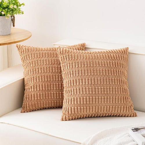 Aegero Pack of 2 Corduroy Decorative Throw Pillow Covers 18x18 Inch Soft by Unknown