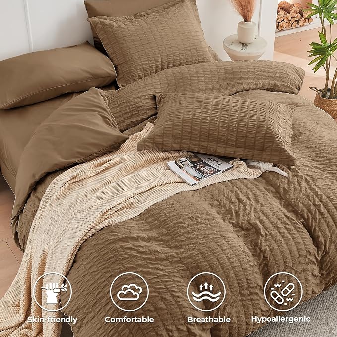 HYMOKEGE Brown Twin XL Comforter Set Seersucker 5 Pieces, All Season Luxury Bed - Image 3