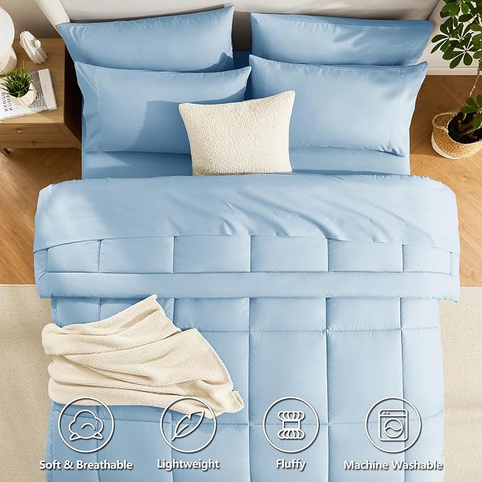 CozyLux Full Size Comforter Set Baby Blue, 7 Pieces Bed in a Bag, All Season - Image 2
