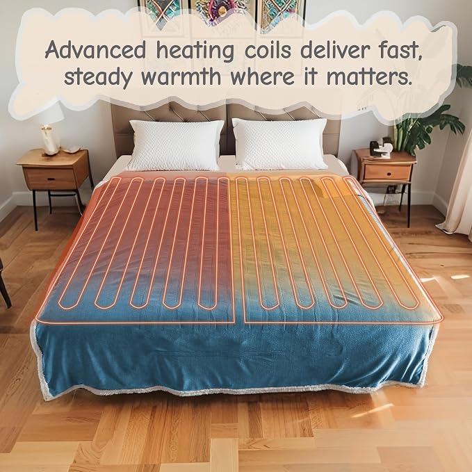 Electric Heated Blanket Queen Size 84"x90", Soft Flannel - Image 2