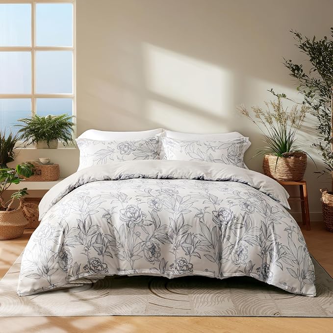 OAITE Duvet Cover King Size, Reversible Shallow Bottom Printing White Duvet by OAITE