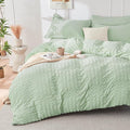 HYMOKEGE Light Green Duvet Cover Full Size, Ultra Soft 3-Piece Seersucker Duvet by HYMOKEGE