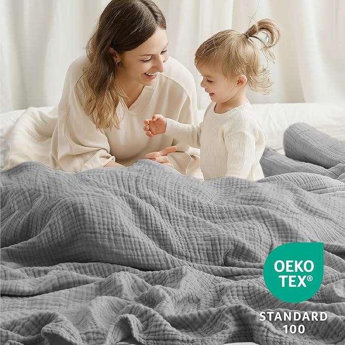 100% Cotton Muslin Blanket Queen 90" x 90", 6 Layers Breathable and Lightweight - Image 5