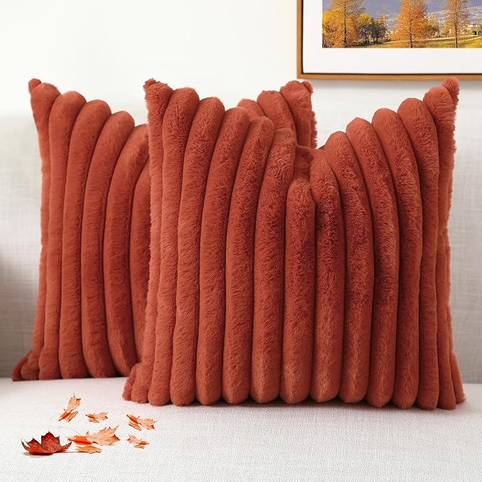 decorUhome Cozy Faux Fur Throw Pillow Covers 26x26 Set of 2 Decorative Soft by decorUhome