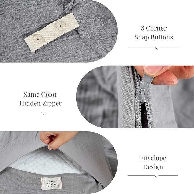 Gray Duvet Cover Queen Size, 100% Sandwashed Cotton Soft Queen Duvet Cover Set - Image 4