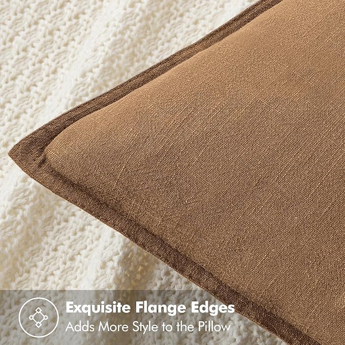 MIULEE Decorative Linen Pillow Covers 16x16 Inch Brown ​Boho Farmhouse​ - Image 2