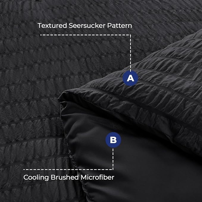 HYMOKEGE Black Full Size Comforter Sets Seersucker 7 Pieces, All Season Luxury - Image 4
