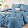 HYMOKEGE Mineral Blue Twin Comforter Set Seersucker 5 Pieces, All Season Luxury by HYMOKEGE