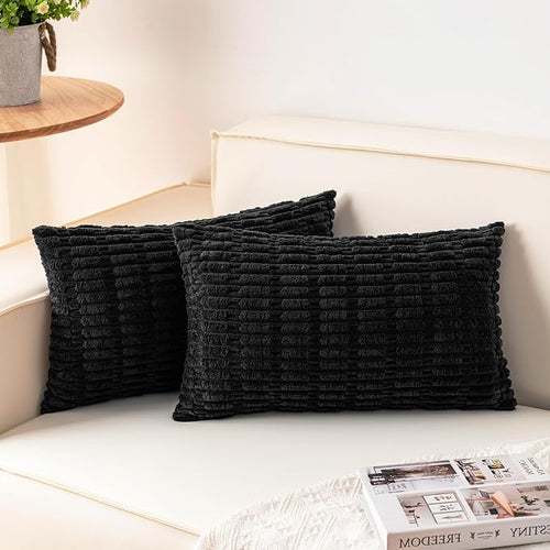 Aegero Pack of 2 Corduroy Decorative Throw Pillow Covers 12x24 Inch Soft by Unknown