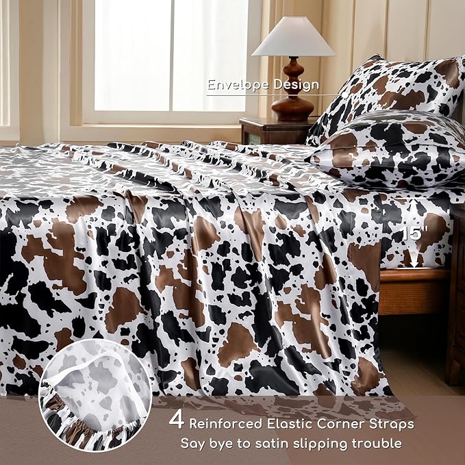 MR&HM Satin Sheets with Elastic Corner Straps, Twin Size 3-Piece Silky Bedding - Image 5