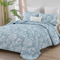 WONGS BEDDING Botanical Quilt Set King Size, Aqua 3 Pieces Toile Floral Plants by WONGSBEDDING