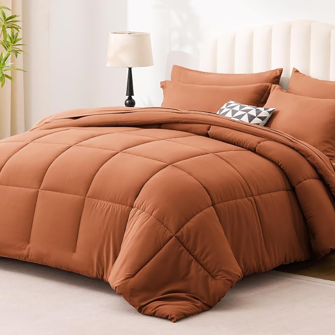 Love's cabin Twin XL Comforter Set Burnt Orange, 5 Pieces Twin XL Bed in a Bag - Image 2