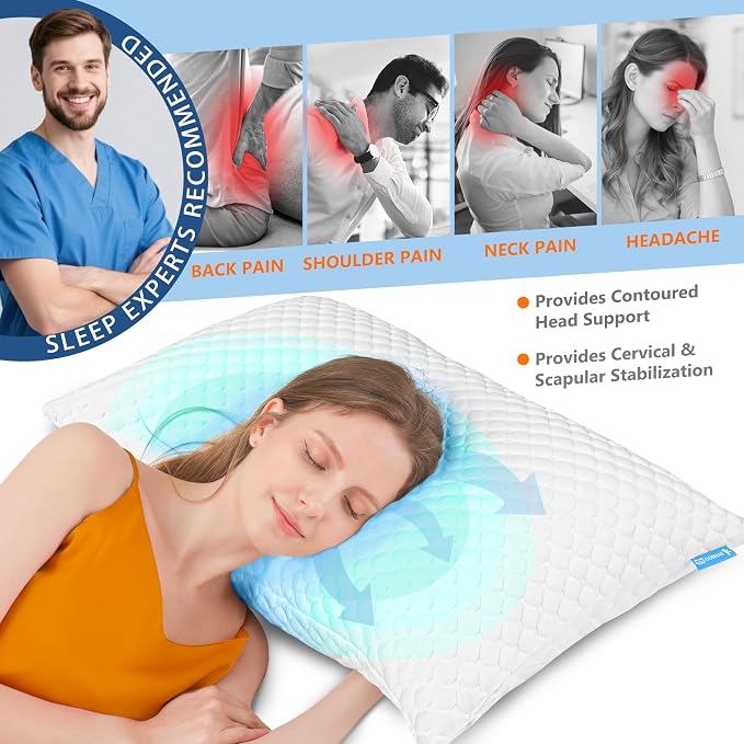 UYWO Cooling Memory Foam Pillows Firm and Soft, Queen Size 1 Pack, Original - Image 3