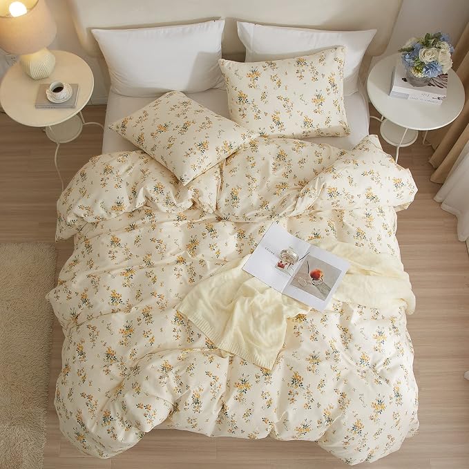 mixinni Aesthetic Floral Duvet Cover Set Twin Size, Farmhouse Boho Yellow - Image 4