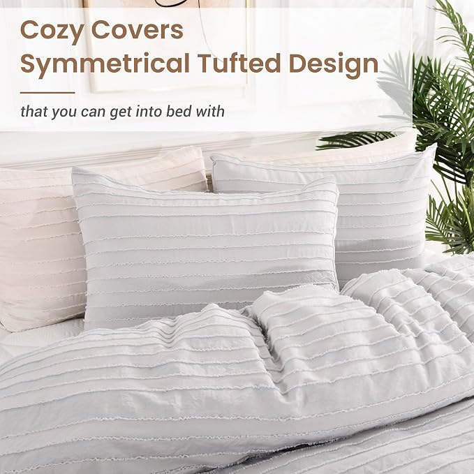 NEXHOME PRO Twin Duvet Cover, Light Grey 2 Pieces Boho Tufted Duvet Cover Set - Image 4
