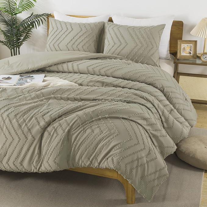 Andency Oatmeal Comforter Set King Size, Boho Soft Warm Tufted Bedding - Image 2