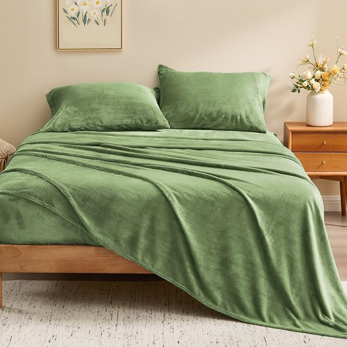 BEDELITE Flannel Sheets Twin Size Sage Green - Image 2