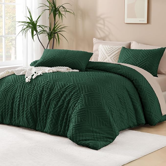 Andency Dark Emerald Green Oversized Comforter King Size 120"x98", 3 Pieces by Andency