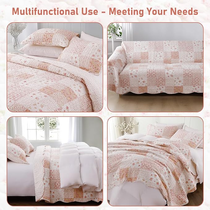 GOONE King Quilt Set 104"x90", 50% Cotton Blend Lightweight Washed Coverlet - Image 4
