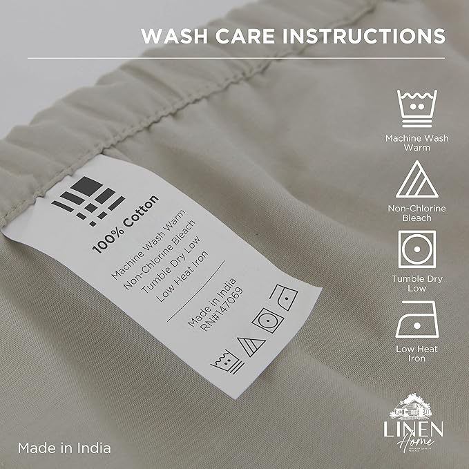 Linen Home 100% Cotton Percale Weave Fitted Sheet, Full Size, Light Taupe - Image 7