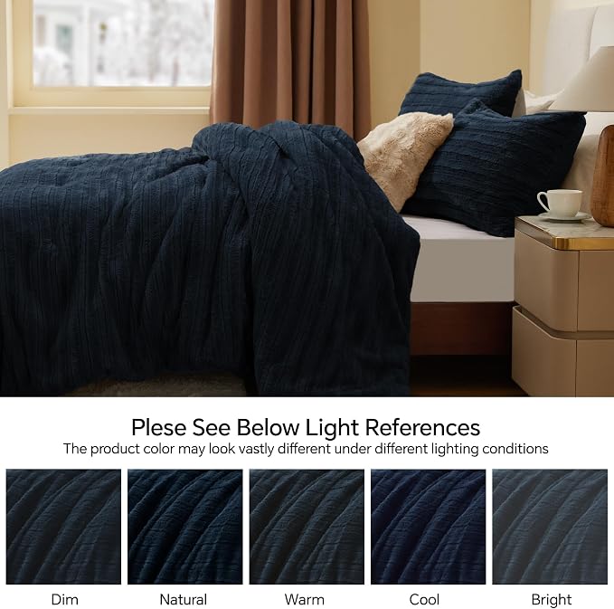 BEDELITE Fleece Twin Comforter Set -Super Soft & Warm Fluffy Navy Faux Fur - Image 9