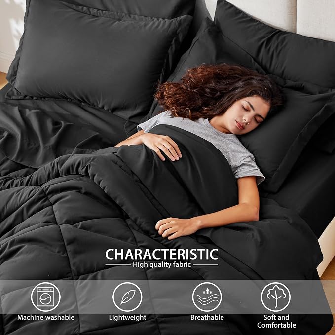 Love's cabin Twin XL Comforter Set Black, 5 Pieces Twin XL Bed in a Bag - Image 3