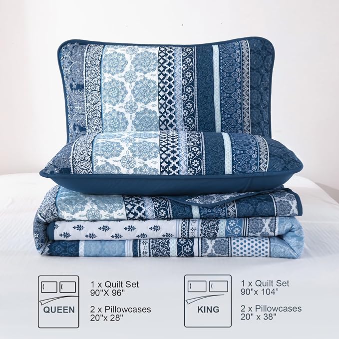 WONGS BEDDING Boho Quilt Set Queen Size, Lightweight Microfiber Bedspread - Image 7