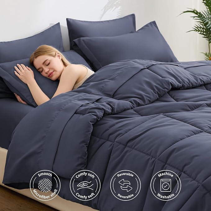 Love's cabin California King Comforter Set Indigo Blue, 7 Pieces California - Image 3