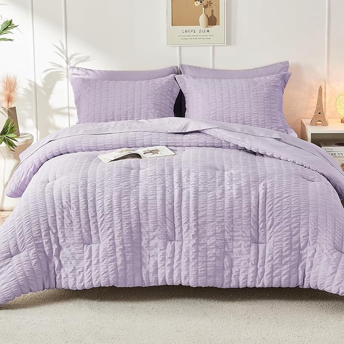 HYMOKEGE Lavender Full Size Comforter Sets Seersucker 7 Pieces, All Season - Image 9