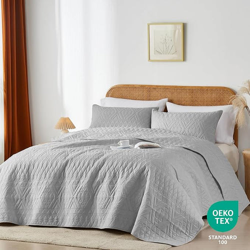 akkialla King/Cal King Size Quilt Bedding Set, Light Grey Lightweight - Image 2