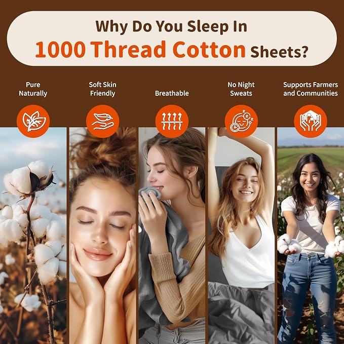LBRO2M 1000 Thread Count 100% Egyptian Cotton Sheets Set 6 Piece Sets - Image 5