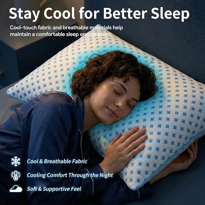 Pillows Standard Size Set of 2 for Sleeping, Cooling Adjustable Memory Foam - Image 2