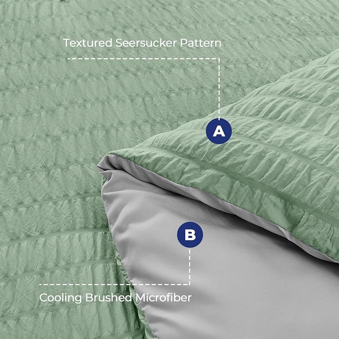 HYMOKEGE Sage Green/Light Grey King Size Comforter Set Seersucker 7 Pieces - Image 4