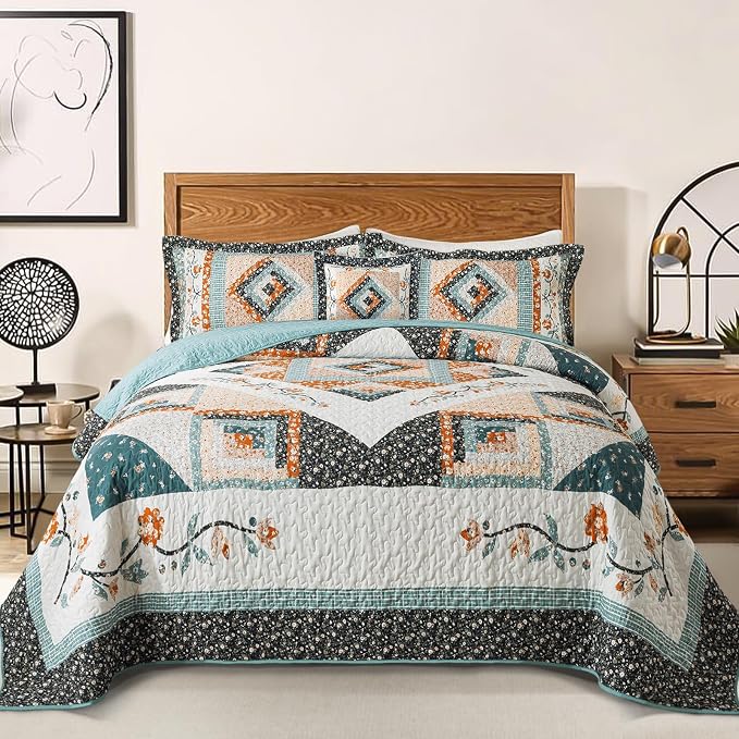 BEDIFANY Cotton California King Size Quilt Sets, Floral Lightweight King Size by BEDIFANY