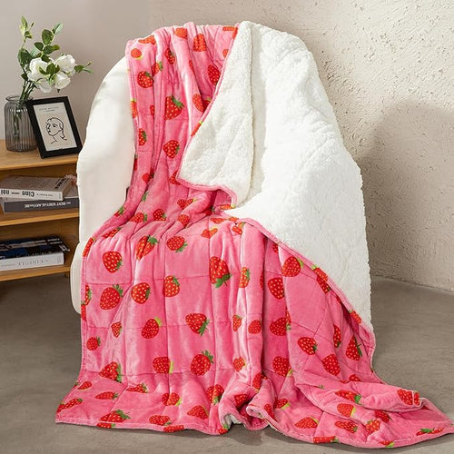 Aemicion Strawberry Pink Weighted Blanket 15lbs Twin Size 48x72in, Soft Sherpa by Aemicion