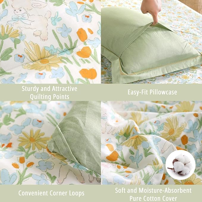 LEMIROE Floral Cotton Comforter Queen Size 3Pcs - Image 5