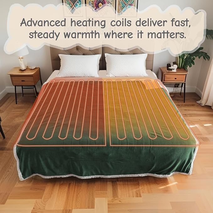 Electric Heated Blanket Queen Size 84"x90", Soft Flannel - Image 2
