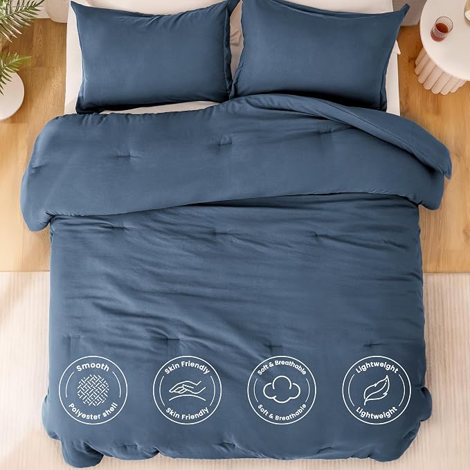 Love's cabin Navy Blue Full Comforter Set, 3-Piece Prewashed Bed Set - Image 3