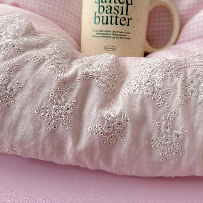 mixinni Pink Gingham Duvet Cover Queen Size - Image 9