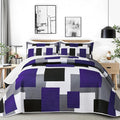 Tyrot 3 Piece Dark Purple Grey Quilt Set King Size Black White Geometric by TyrotHomeDecor
