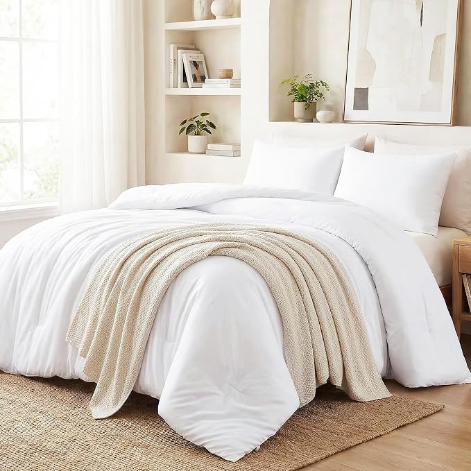CozyLux California King Comforter Set White, 3 Pieces Cal King Solid Breathable - Image 6