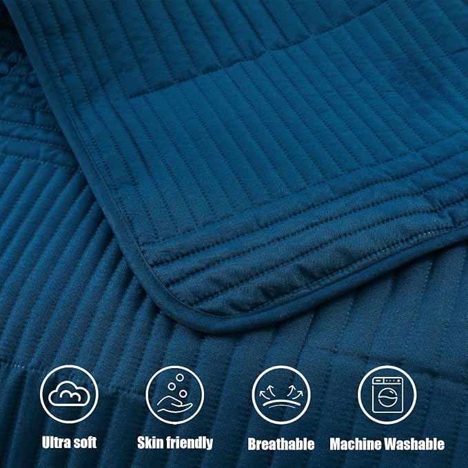 Whale Flotilla Ultra Soft King Quilt Bedding Set, Lightweight Microfiber Blue - Image 9
