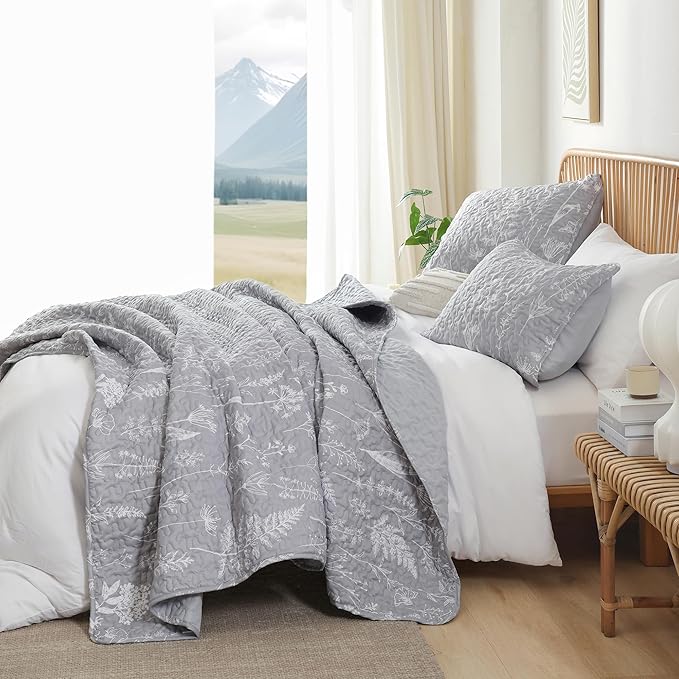 JANZAA Quilt King Size Grey Quilt Bed Spread Boho Quilt - Image 6