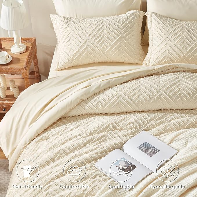 Zzlpp Twin Comforter Set 5 Pieces, Cream Tufted Bed in a Bag - Image 3