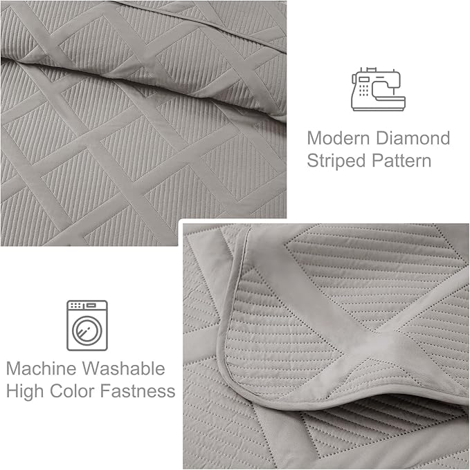 Exclusivo Mezcla Quilt Set Twin Size, 2 Pieces Light Grey Twin Quilt Bedding Set - Image 5